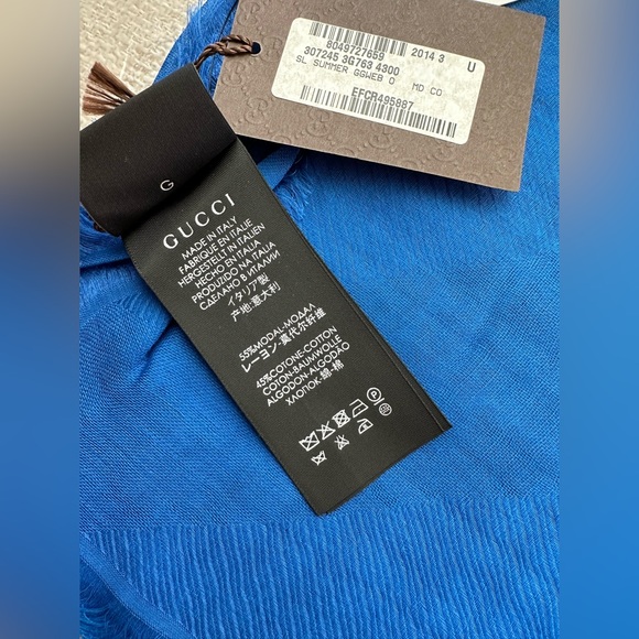 Authentic GUCCI summer shawl scarf royal blue with GG logo 140*140cm - Picture 5 of 11